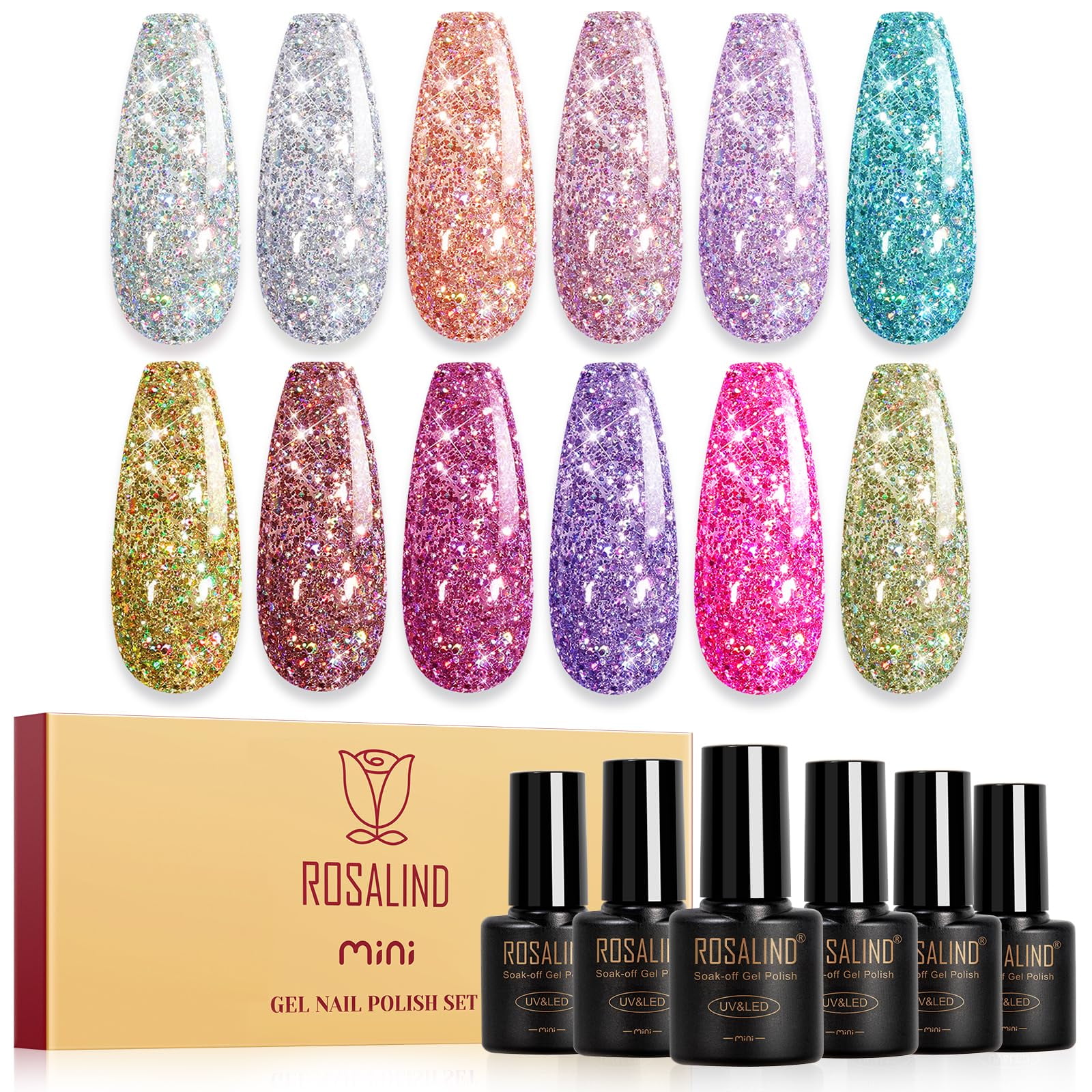 Set De Esmaltes De Uñas En Gel Con Purpurina Rosalind 12 Colores Para Mujer