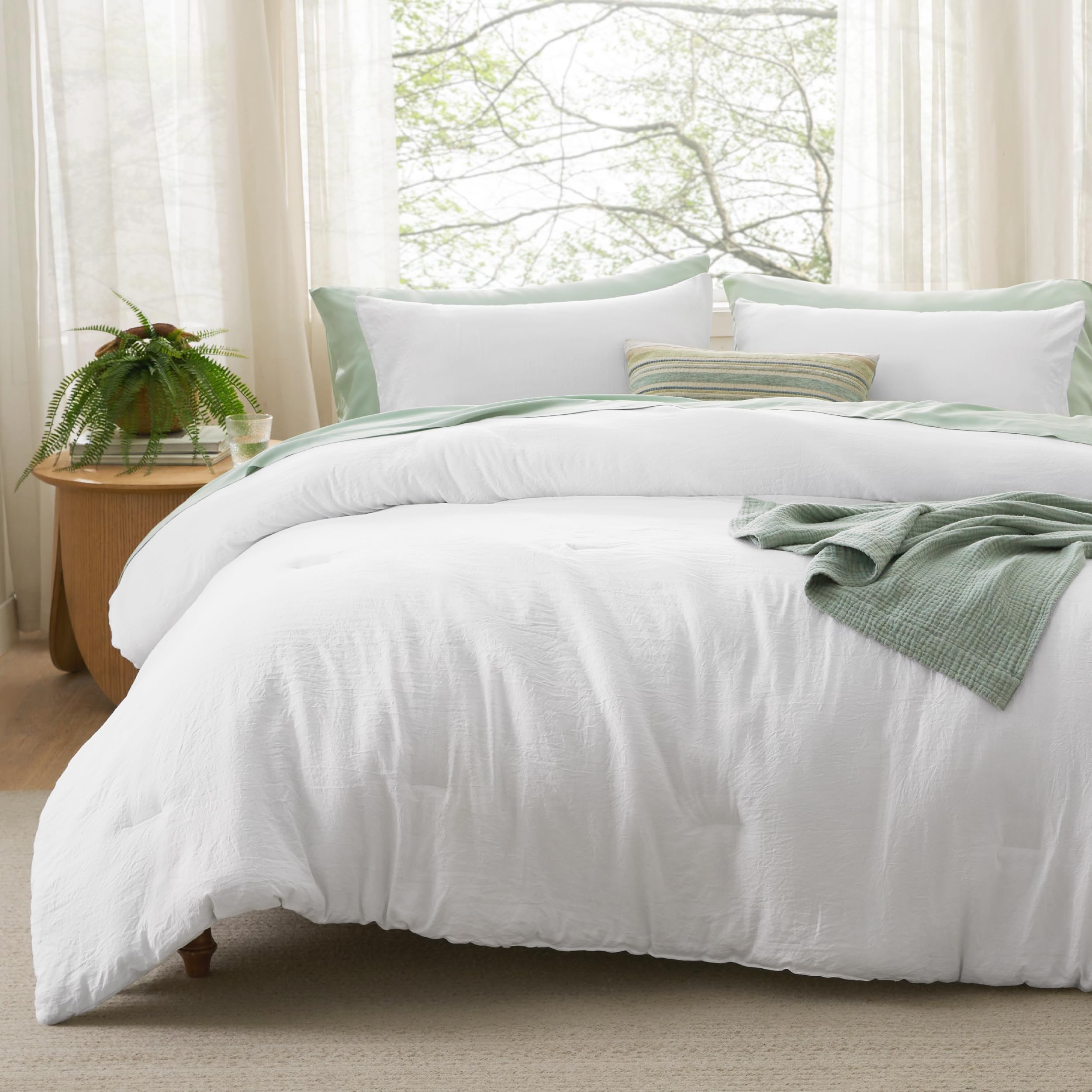 Juego De Edredón Bedsure, Tamaño Queen, Blanco, Prelavado, 3 Piezas