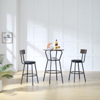 M&Ms - Round Bar Table And Stool Set With Shelf, Upholstered Stool With Backrest, Rustic Brown, 24.17""W X 24.17""D X 36.02""H
