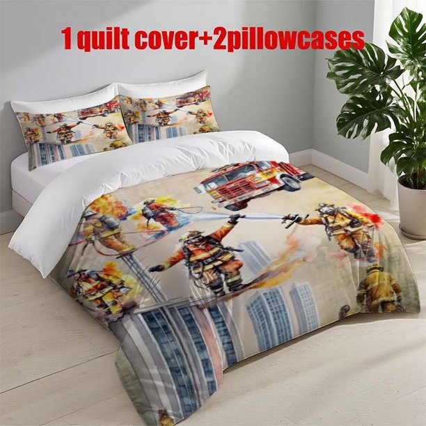 3pcs Watercolor Fire Painting Themed Printed Bedding Set Duvet Cover and Pillowcases