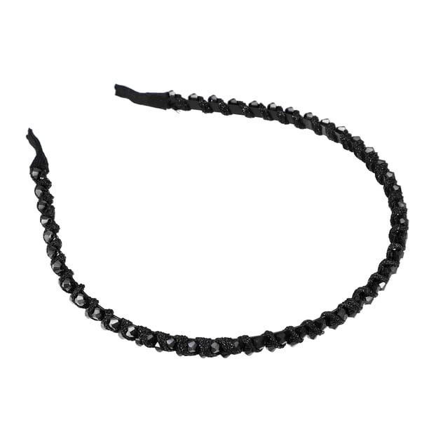 REGALWOVEN 1 Pcs Diadema para Mujeres Diadema de Aro de Pelo con Diamantes de Imitación Negro 0.24 Pulgadas de Ancho