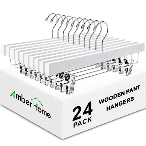 Perchas para pantalones Amber Home de madera blanca con 2 clips ajustables