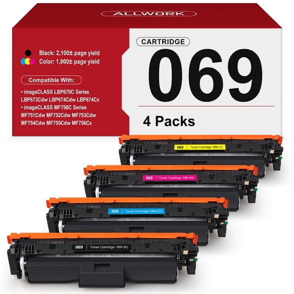 Paquete de 4 cartuchos de tóner compatibles con Canon 069 ALLWORK