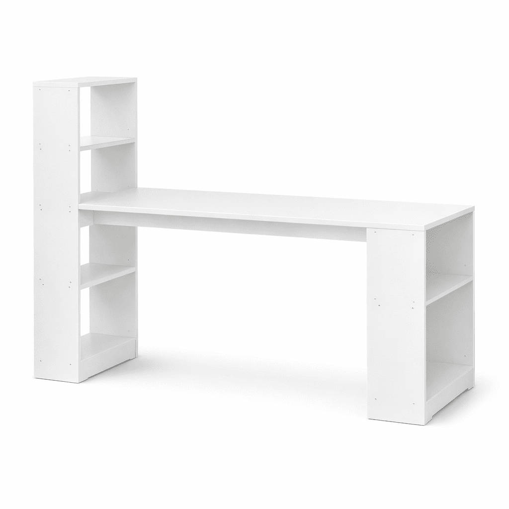 Space Home - Escritorio 120x48 Cm Con Estantería Blanca Moderna