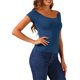 thumbnail image 4 of INSPIRE CHIC Blusa sólida de mujer con mangas cortas, hombros descubiertos, longitud a la cadera, talla L, azul marino, 4 of 6