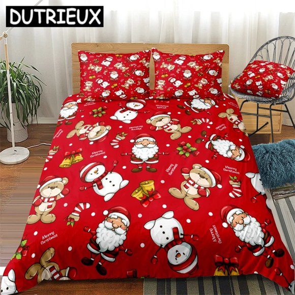 Merry Christmas Bedding Set Santa Claus Duvet Cover Set Winter RedSnowman Bedclothes Black Gold Elk Quilt Cover Set