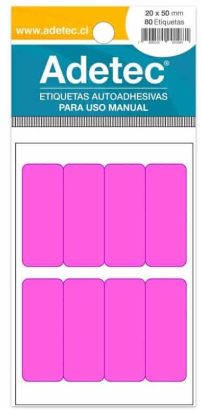 Adetec - Etiquetas Manual 20 X 50 Mm 80 Unid Rosada Fluor