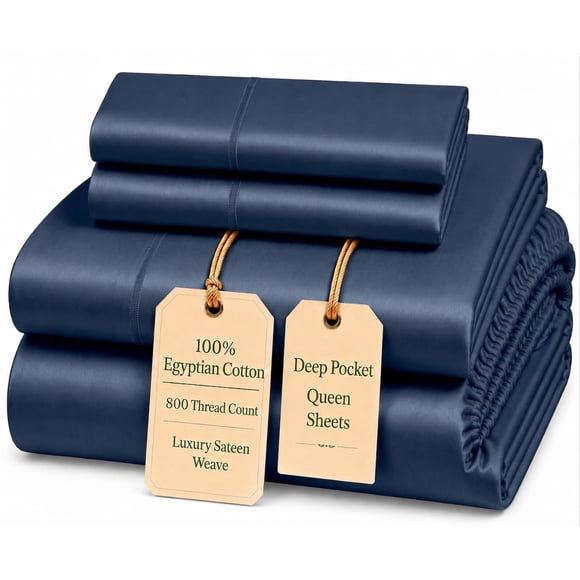 Juego de sábanas tamaño queen de algodón egipcio 800 hilos - Denim oscuro