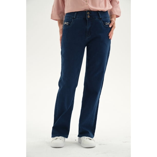 Jeans Mujer Flare Tiro Alto Azul