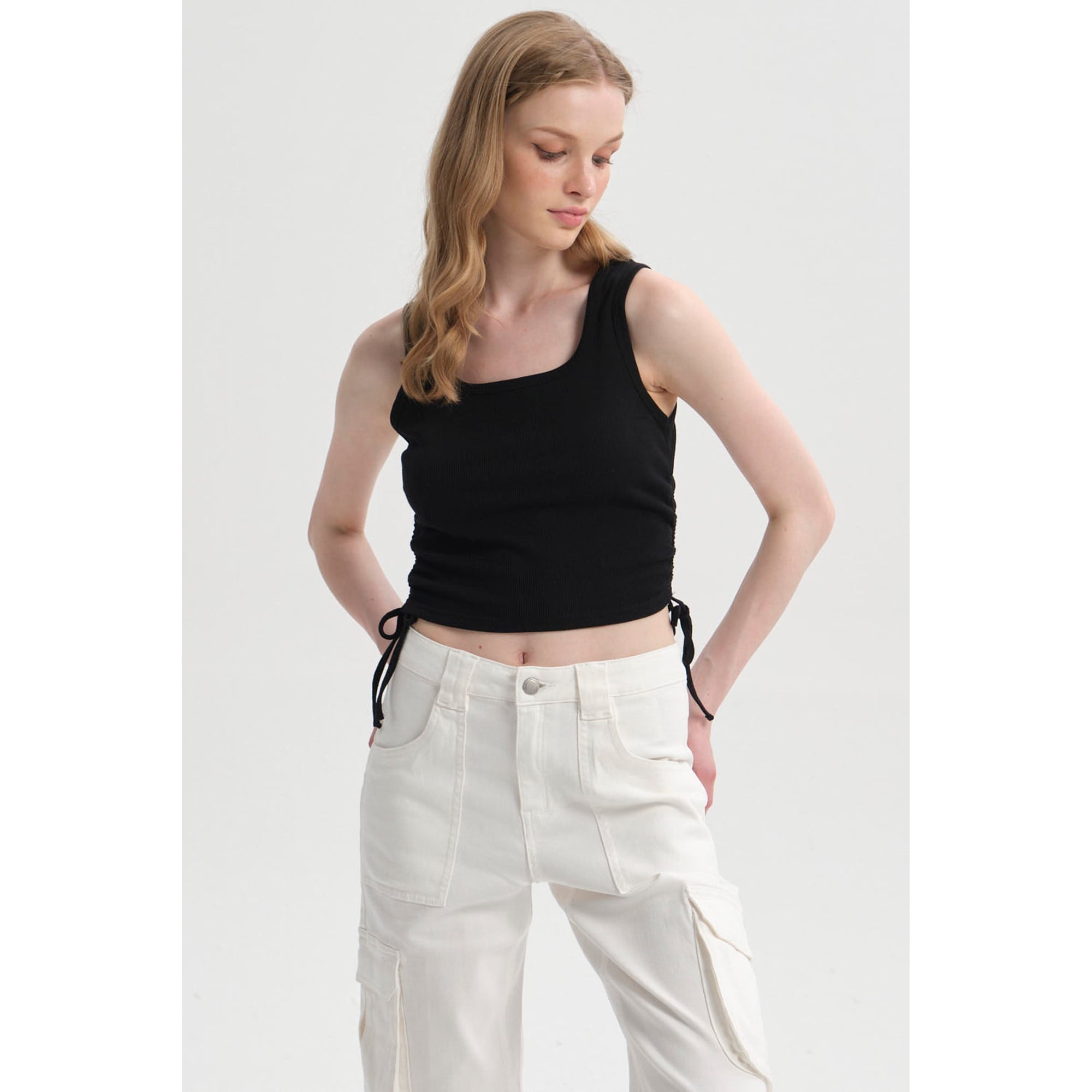 Fashionspark - Polera Mujer Recogido Costado Negro - Vl