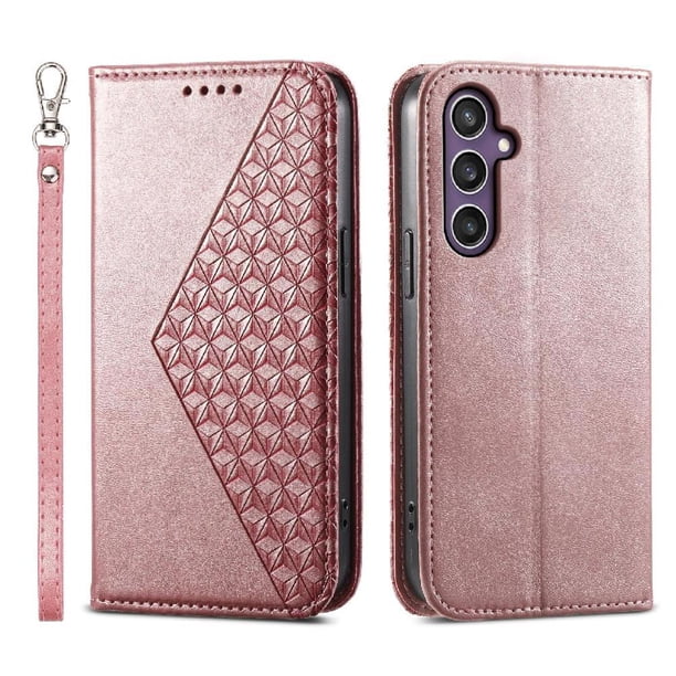 Funda Flip FOXDOCK para Samsung Galaxy S24 Plus , Estilo Billetera con Diseño Rombo, Correa de Mano y Soporte, Uso Diario