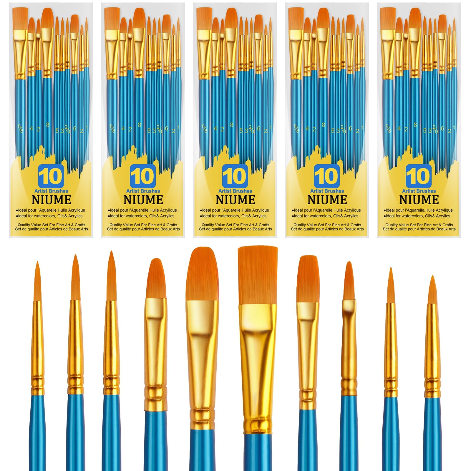 Niume - Set De Pinceles Para Pintura Acrílica Al Óleo Y Acuarela