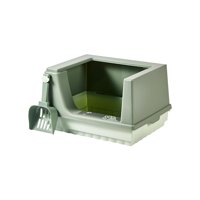 Ioensy - Caja De Arena Para Gatos, Bandeja De Arena, Lados Altos, Semicerrada, Ahorro De Espacio, Antisalpicaduras, Verde S