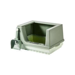 Ioensy - Caja De Arena Para Gatos, Bandeja De Arena, Lados Altos, Semicerrada, Ahorro De Espacio, Antisalpicaduras, Verde S