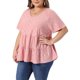 thumbnail image 4 of Agnes Orinda Blusa de Mujer Talla Grande con Ojales y Capas, Escote en V, Manga Corta, Estilo Babydoll, Casual de Verano, 1X Rosa, 4 of 6