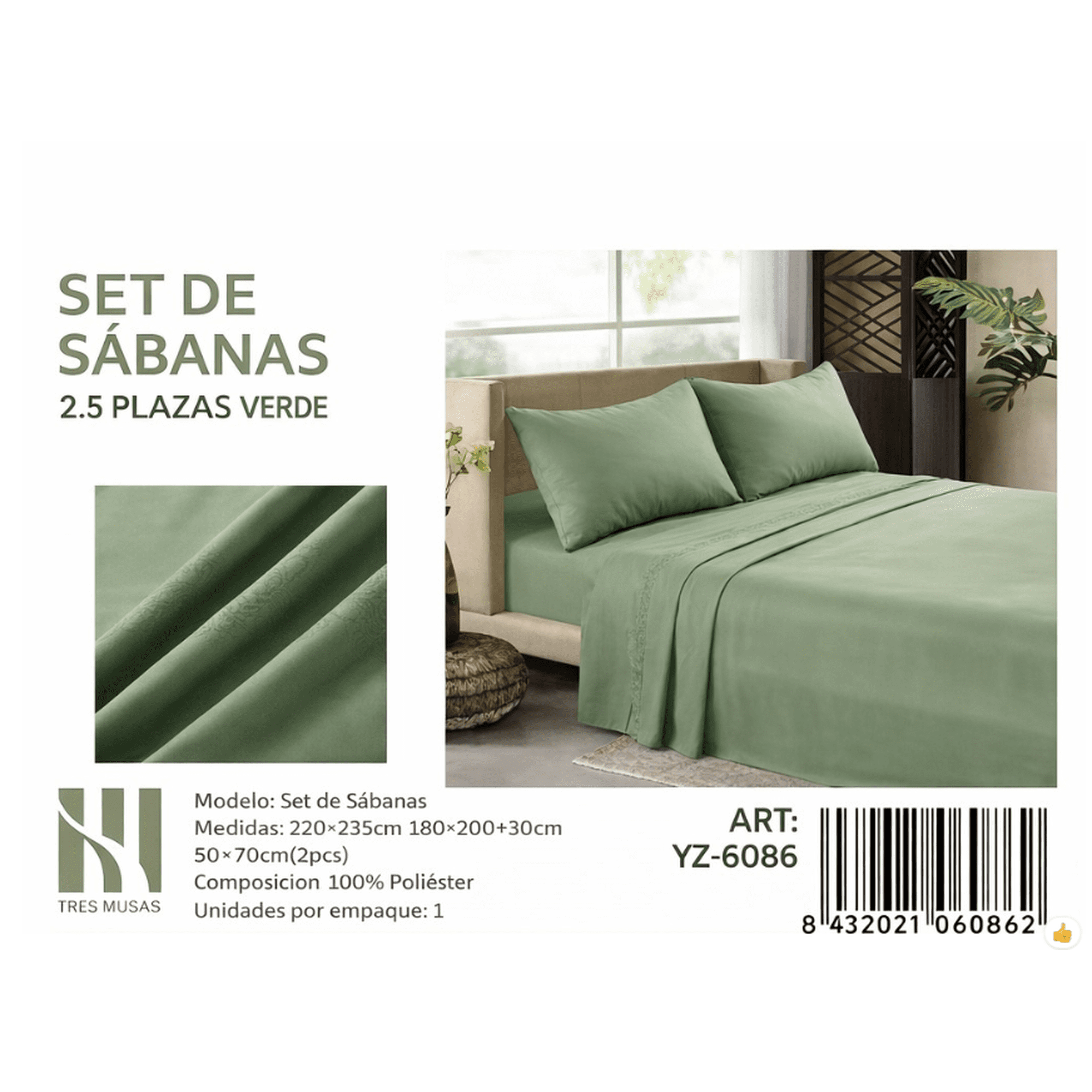 Todostore - Set De Sabanas King Verde Oscuro 200 Hilos + 2 Funda De Almohada