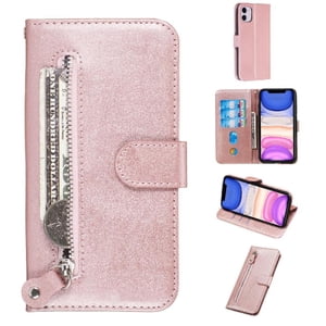 Gangxun - Funda Con Cremallera Para Iphone 12, Carcasa Cartera De Cuero Pu Con Soporte Y Tarjetero