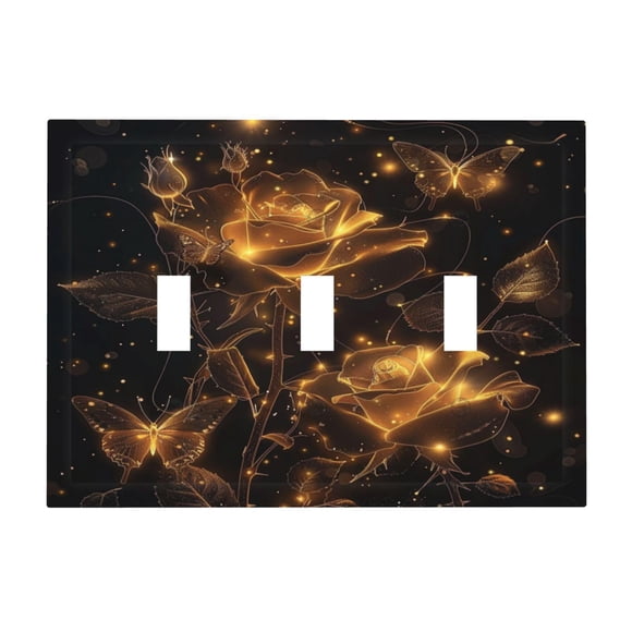 Placa decorativa para interruptor Oilbiexn de 3 módulos, negro con dorado y rosa