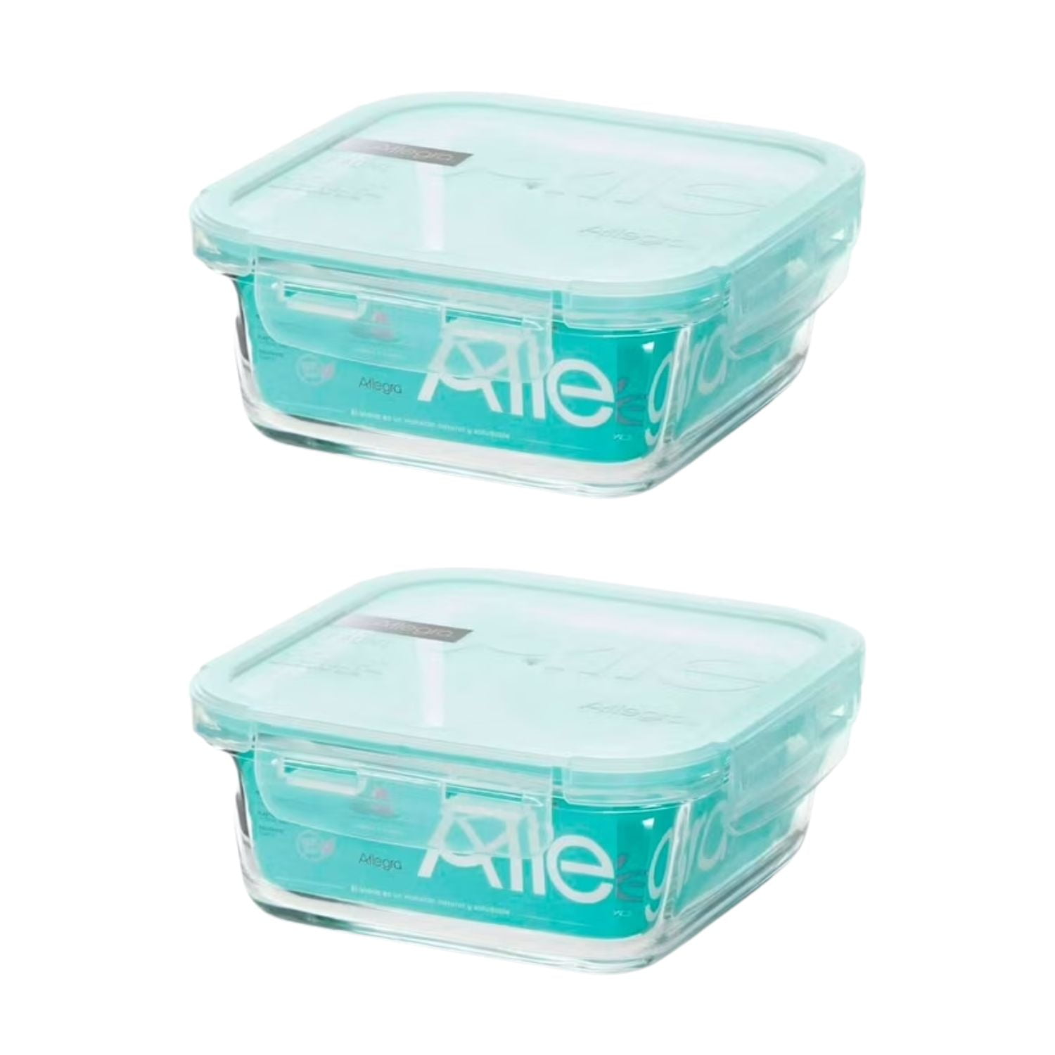 Pack 2 Contenedores Hermetico Vidrio Cuadrado 740ml Allegra