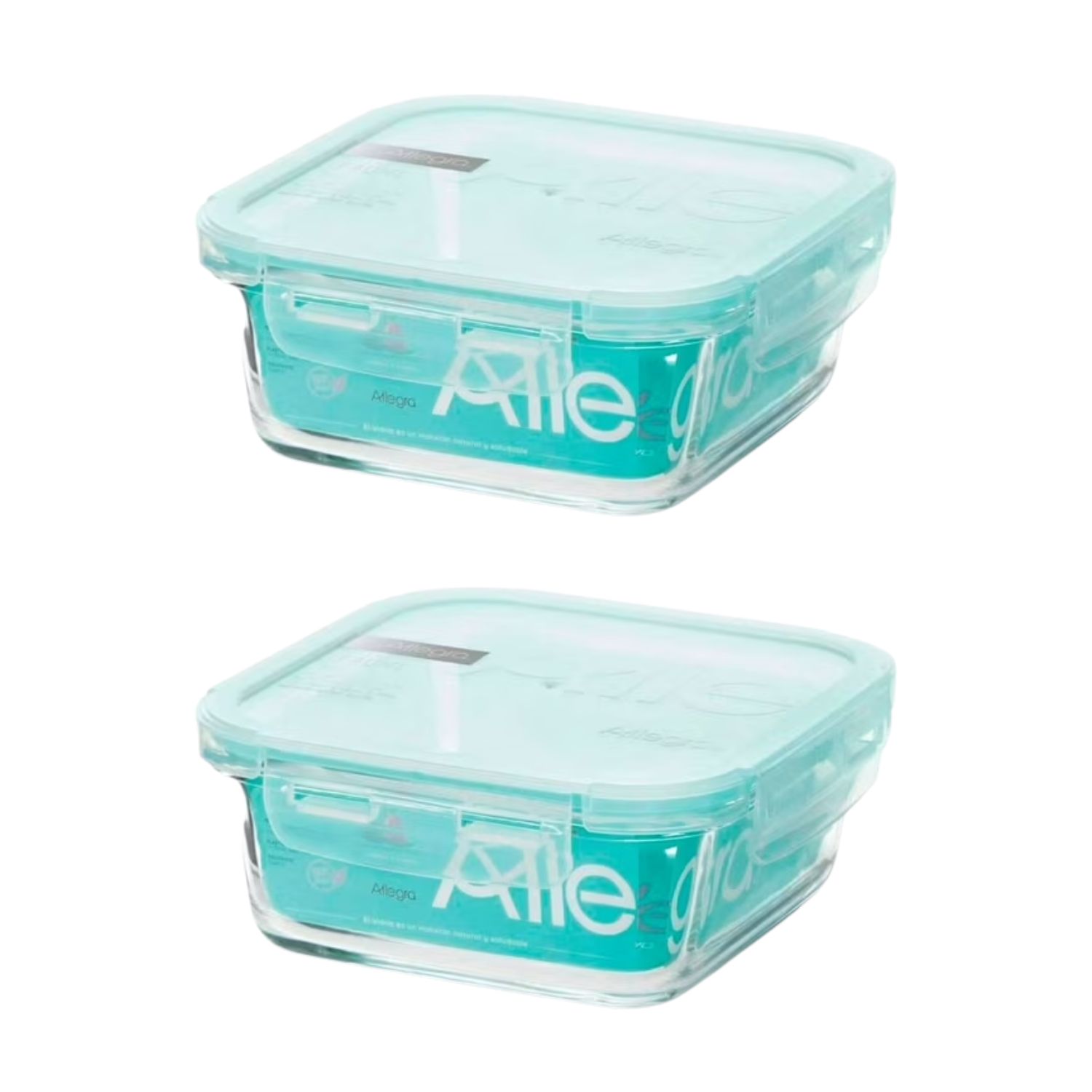 Pack 2 Contenedores Hermetico Vidrio Cuadrado 740Ml Allegra