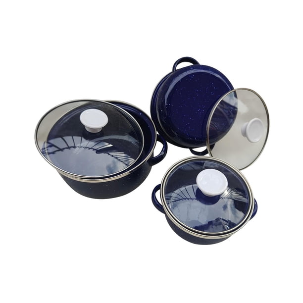 Juego De 3 Miniollas Esmaltadas, Juego De Utensilios De Cocina Esmaltados Portátiles Universales Para Cocinar En Casa, Azul Oscuro