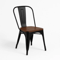 Klik Muebles - Silla Tolix De Comedor O Terraza Exterior Con Asiento De Madera Oscura Walnut - Negra