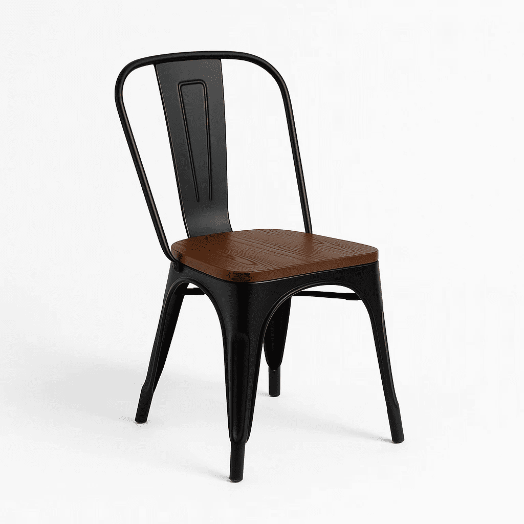 Klik Muebles - Silla Tolix De Comedor O Terraza Exterior Con Asiento De Madera Oscura Walnut - Negra