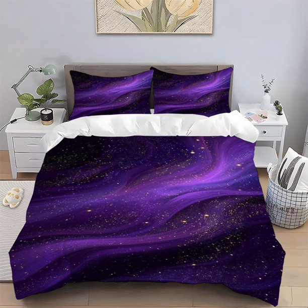 Purple Starry Sky Themed Polyester Bedding Set Ideal for All Seasons Perfect for Home/Guest Room