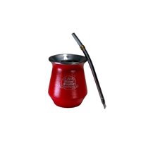 El Buen Pastor - Mate Flora Acero Inoxidable Rojo Con Bombilla