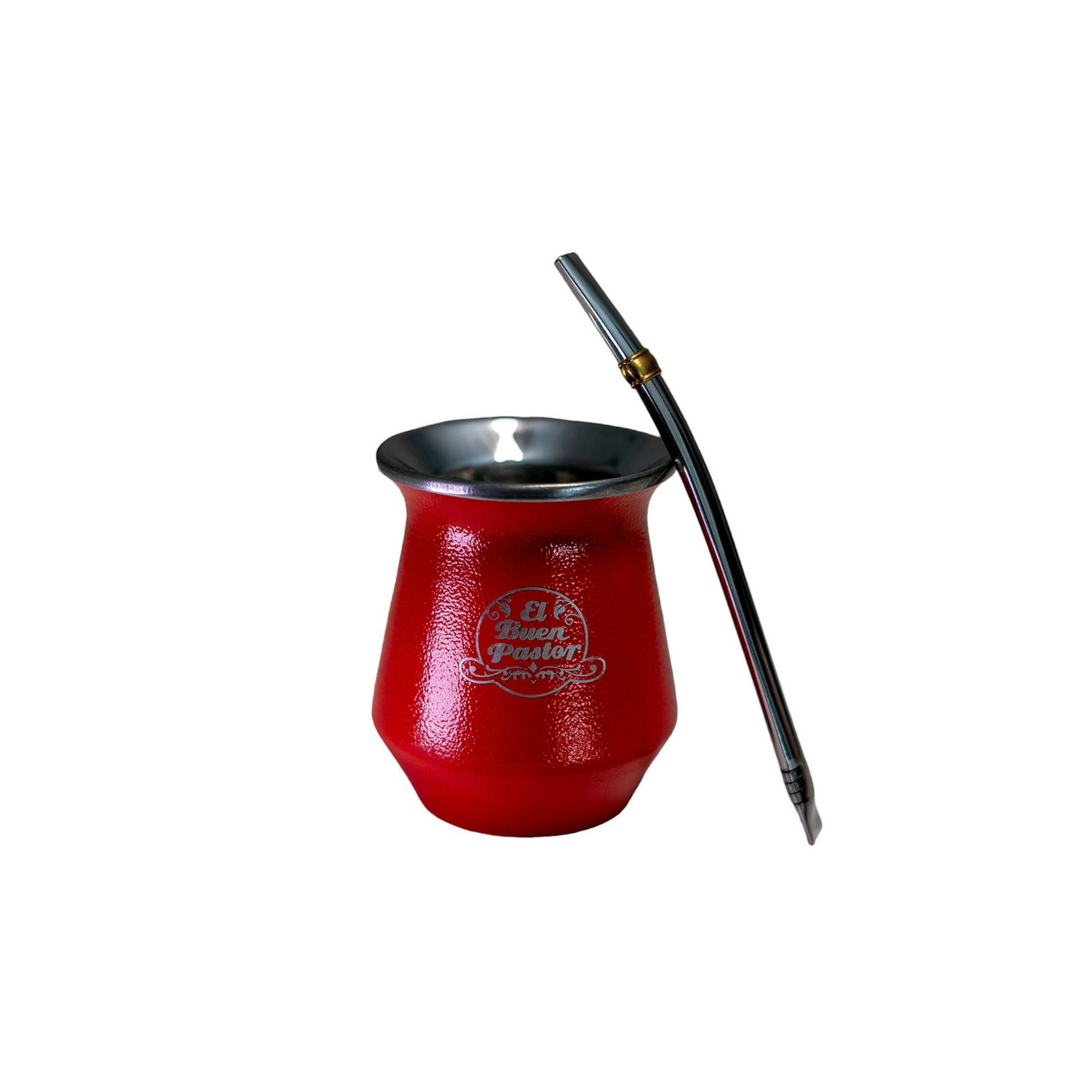 El Buen Pastor - Mate Flora Acero Inoxidable Rojo Con Bombilla