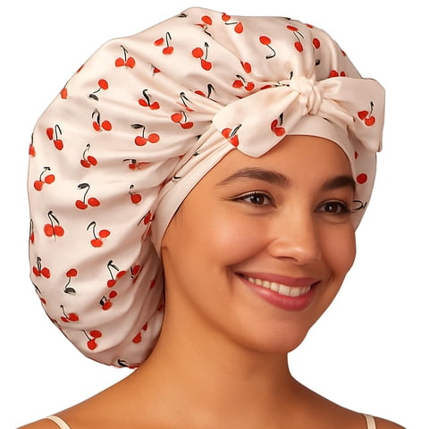 Gorro De Satén Kitsch Xl Para Mujeres Que Duermen Con Estampado De Cerezas
