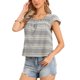 thumbnail image 4 of INSPIRE CHIC Top de Cuadros para Mujeres Casual Escote Cuadrado Manga Corta Blusa Campesina de Verano Top M Negro, 4 of 6