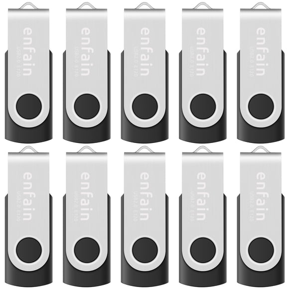 Unidades flash USB Enfain de 16 GB, USB 2.0, giratorias, paquete de 10 unidades, negras