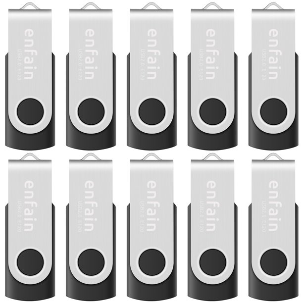 Unidades flash USB Enfain de 16 GB, USB 2.0, giratorias, paquete de 10 unidades, negras