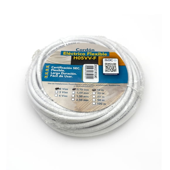 Cable Cordón Eléctrico Sil Flexible 2x0,75mm2 10m Blanco Sec - Blanco