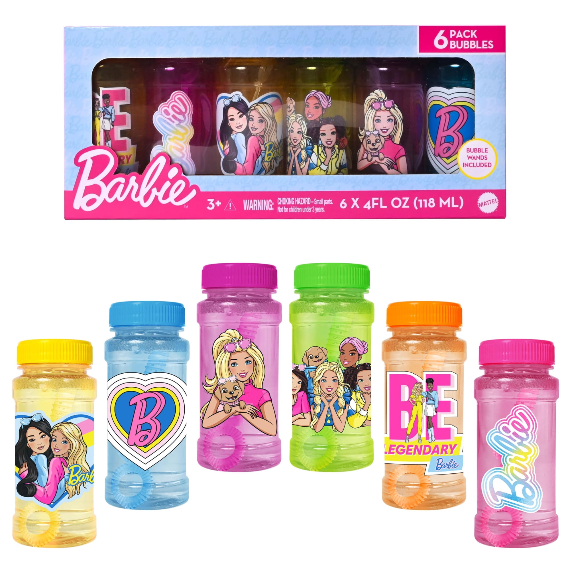 Bubble Solution Set Barbie, Paquete De 6 Unidades Para Niños Pequeños Con Varita De 120 Ml