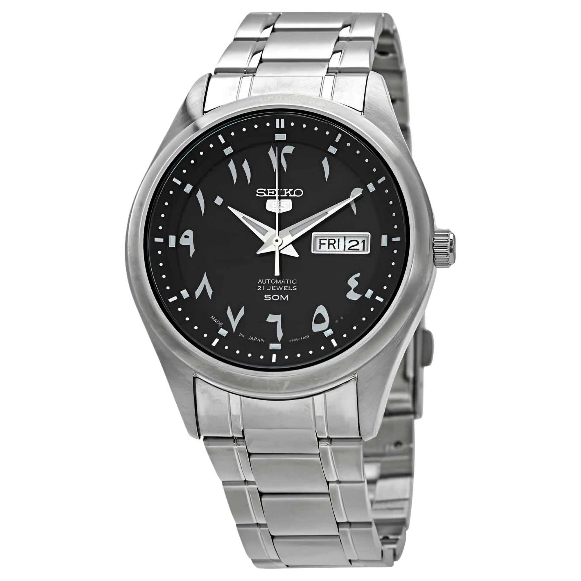 Reloj Seiko Snkp21j1 Para Hombre Serie 5 Esfera Negra De Acero Inoxidable