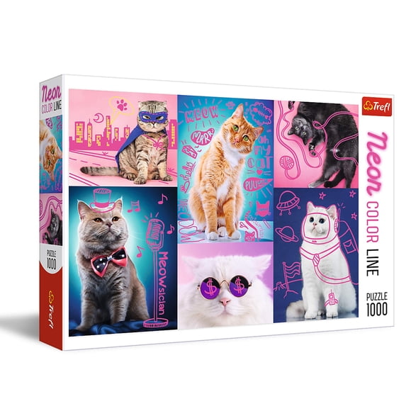 Rompecabezas Trefl Super Cats, 1000 piezas, línea de colores neón