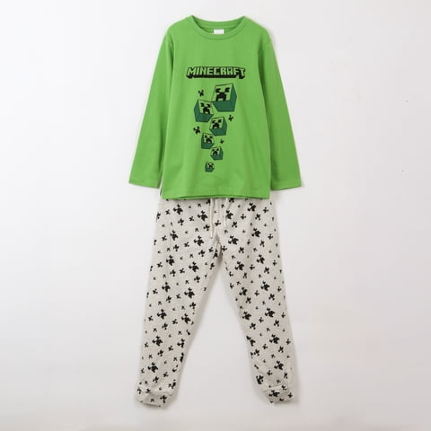 Pijama Manga Larga Niño Creepers Verde Minecraft
