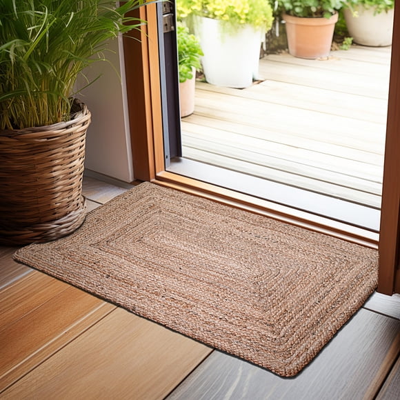 Alfombra Hausattire tejida a mano en yute trenzado, 60 x 90 cm, color natural