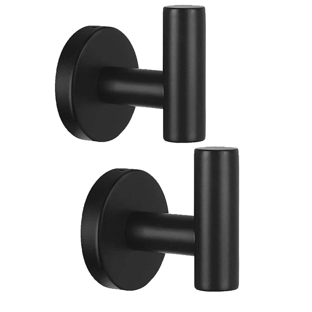 Xusx111 - Gancho De Abrigo Redondo Negro Mate 2 Paquetes, Gancho De Toalla De Baño De Acero Inoxidable, Montado En La Pared, Toalla Robe Ropa Gabinete Armario Gancho