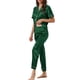 thumbnail image 4 of INSPIRE CHIC Conjunto de Pijama de Satén para Mujer de Manga Corta con Botones, Detalle de Ribete y Cintura Elástica, Conjunto de Descanso M Verde Oscuro, 4 of 6