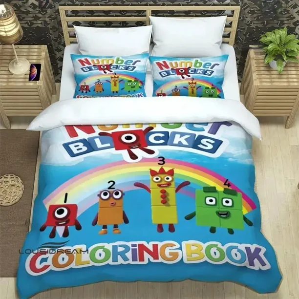v80 Bed Sheets N-Number-Blocks cartoon print Bedding Sets exquisite supplies set duvet cover bed comforter set bedding set luxury birthday gift 3-Piece Bedding Set (1 Duvet Cover + 2 Pillow Shams) Bed