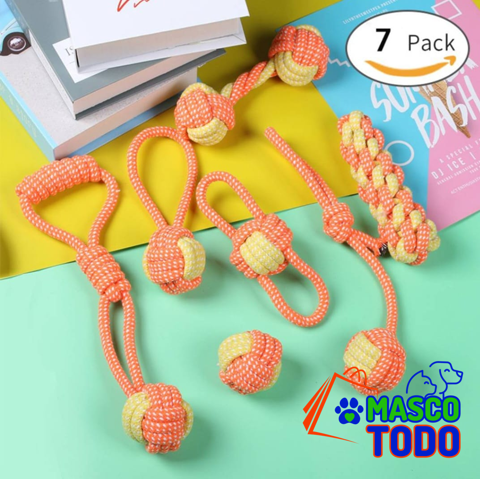 Genérico - Set 7 Juguetes Mascotas Perro Bola, Cuerdas Nudos En Algodón