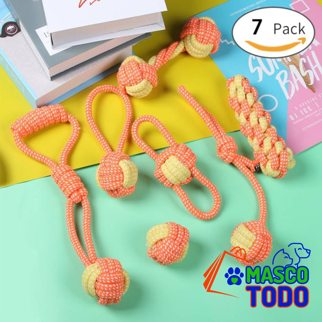 Genérico - Set 7 Juguetes Mascotas Perro Bola, Cuerdas Nudos En Algodón
