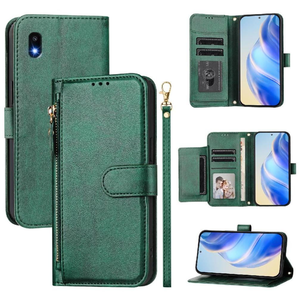 Foxdock - Funda Tipo Billetera Para Samsung Galaxy A10/m10 Con Cremallera Portatarjetas Soporte Correa De Muñeca Cuero Verde