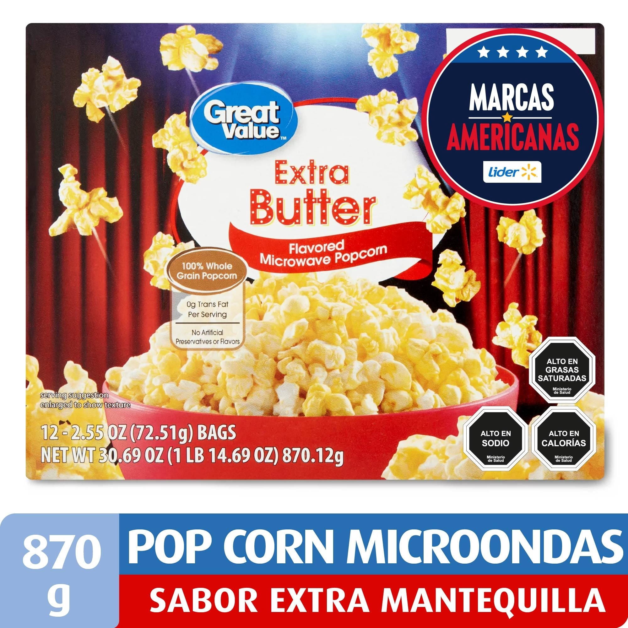 Cabritas Para Microondas Mantequilla Extra 870 g Great Value
