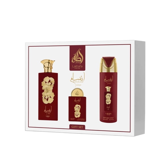 Set de regalo Perfume Lattafa Pride Ansaam Gold de 3 piezas, 100 ml/20 ml