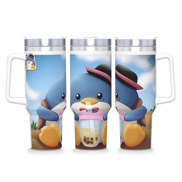 Tuxedo Sam Vaso aislado de acero inoxidable con asa, diseño temático, regalo para familia, amigos y fans; incluye pajita y encaja en el portavasos estándar, 40 oz