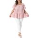 thumbnail image 2 of Agnes Orinda Blusas de Mujer Talla Grande para Escuela Colegio Pascua Tops Texturizados Cuello Cuadrado Manga Corta Flowy Swing Peplum Verano Casual Babydoll 4X Rosa, 2 of 6
